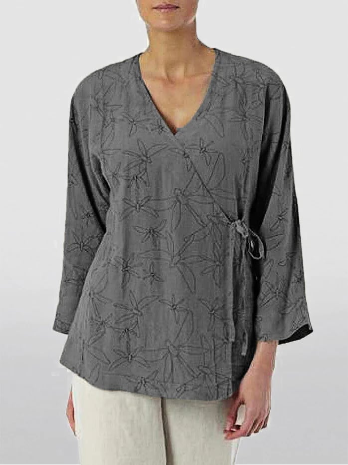 Dragonfly Print Rope Lace-Up Top