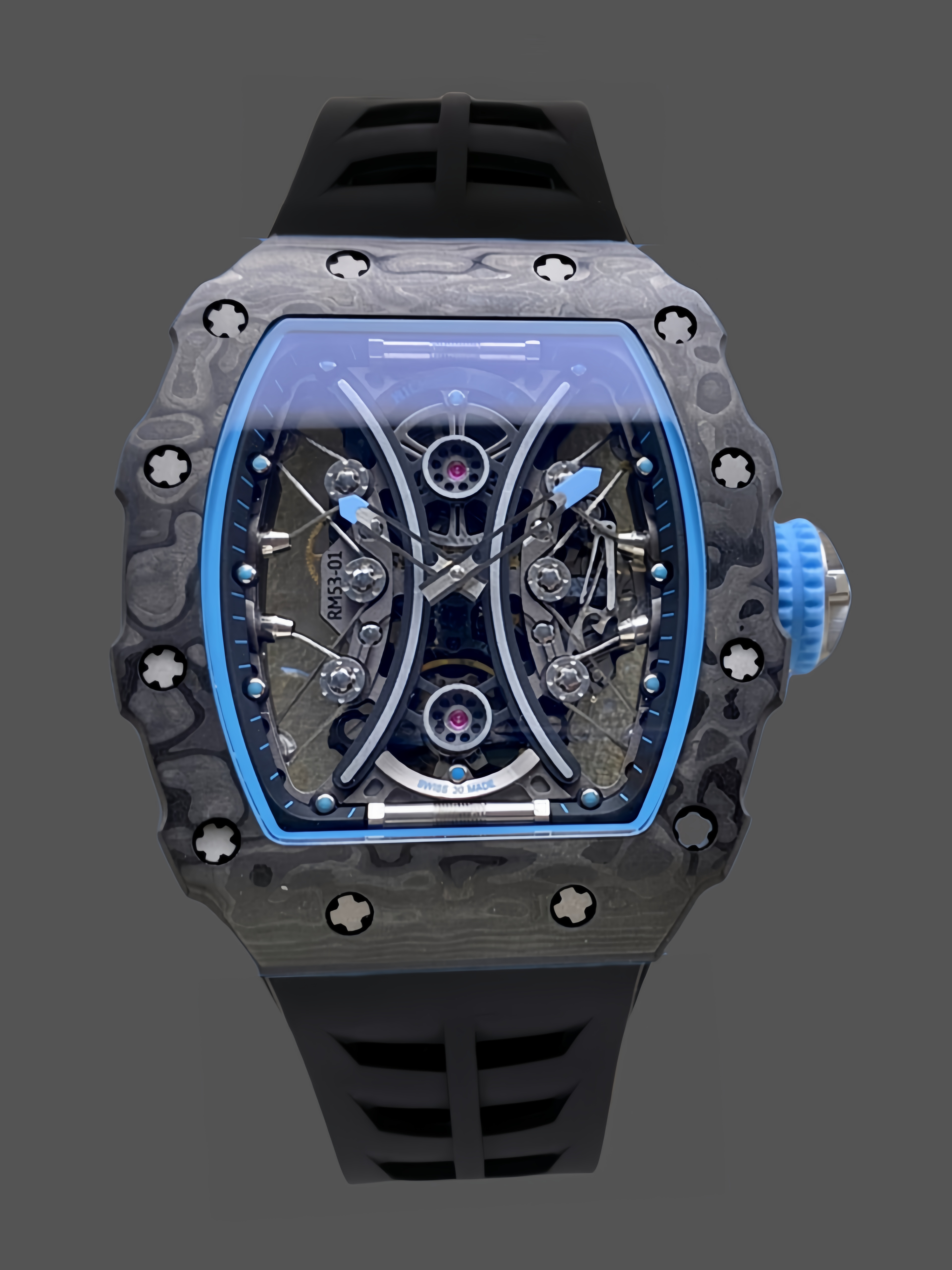 【7A Quality】Richard Mille RM 53-01 Tourbillon Pablo Mac Donough Black Rubber Strap