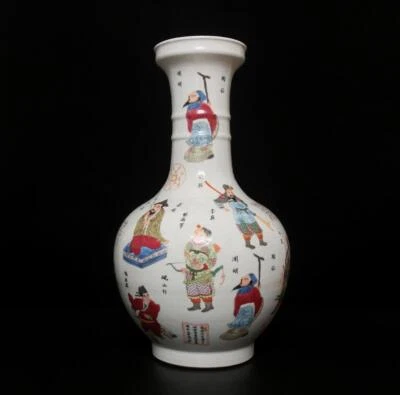 41CM Kangxi Signed Old Chinese Famille Rose Vase W/figure