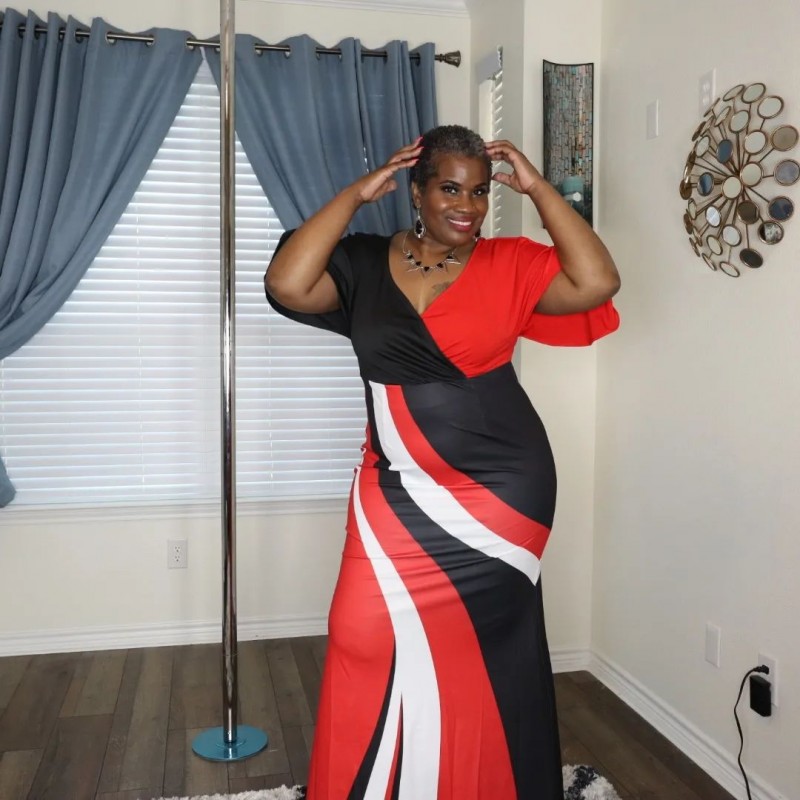 Geometric Print Red V Neck Maxi Dress