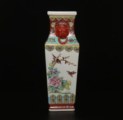 37CM Qianlong Signed Old Chinese Famille Rose Vase W/bird