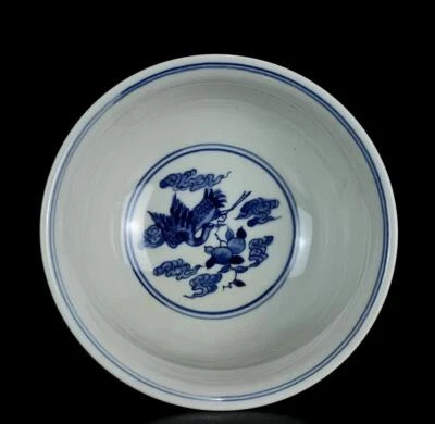 Kangxi Signed Old Chinese Blue and White Bowl W/crane N678