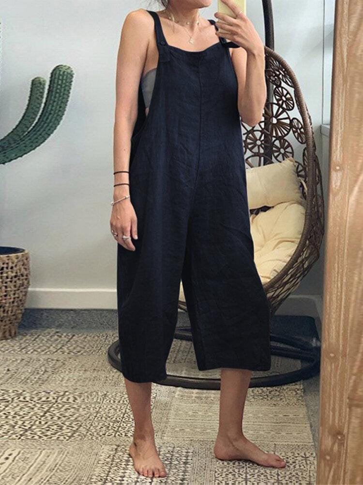 Pure Color Women Strap Jumpsuit