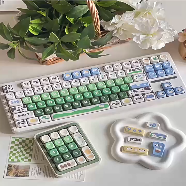 Cow Print MOA Profile Keycap Set – PBT Dye-Sublimation Mini Kit – Compatible with 68/75/98/104/108 Layouts