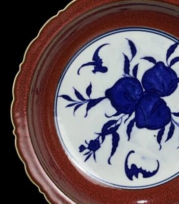 Kangxi Signed Old Chinese Blue and White Dish W/peach N975