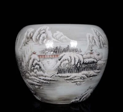 31CM He Xuren Signed Old Chinese Ink Color Brush Washer W/landscape N205