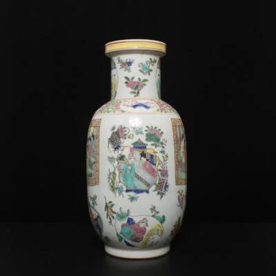 40.5CM Kangxi Signed Antique Chinese Famille Rose Vase W/figure