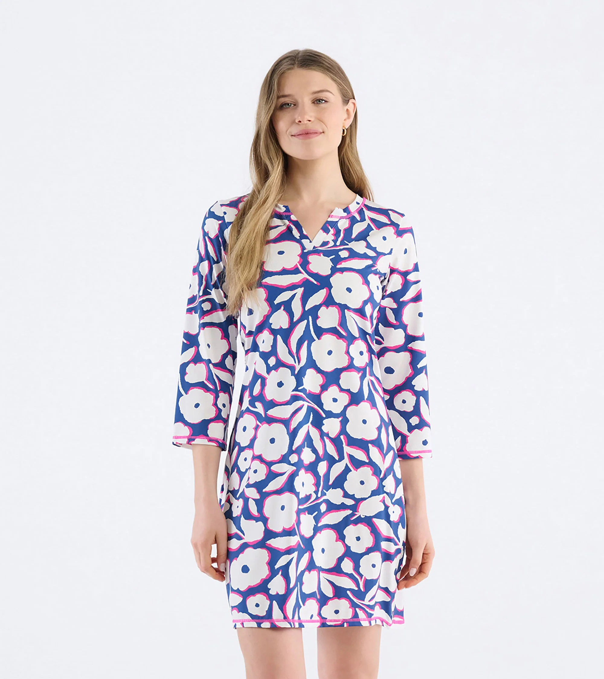 Women's Fresh Flowers Notch Neck Dress