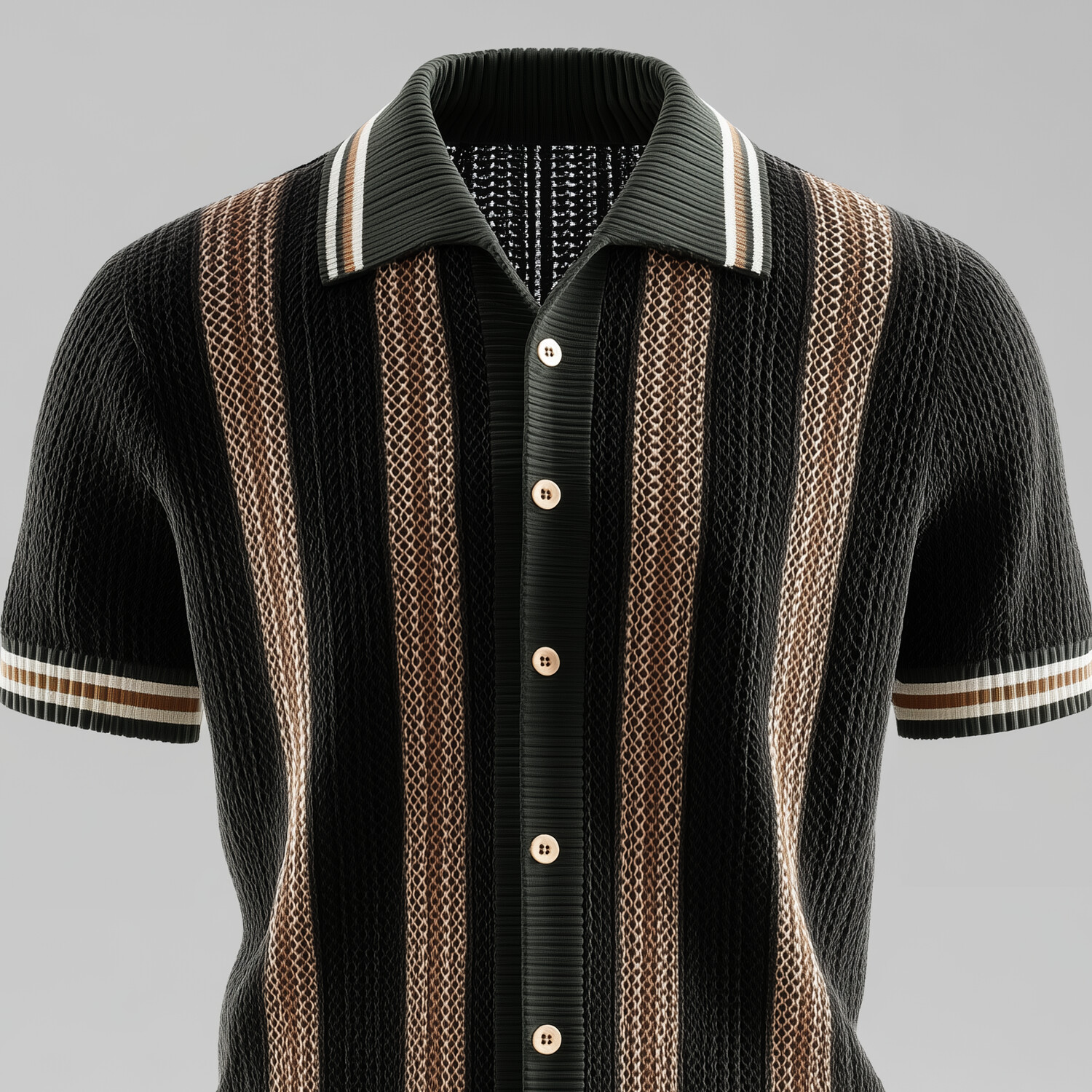 Men's Colorblock Striped Knit Short Sleeve Button Up Shirt
