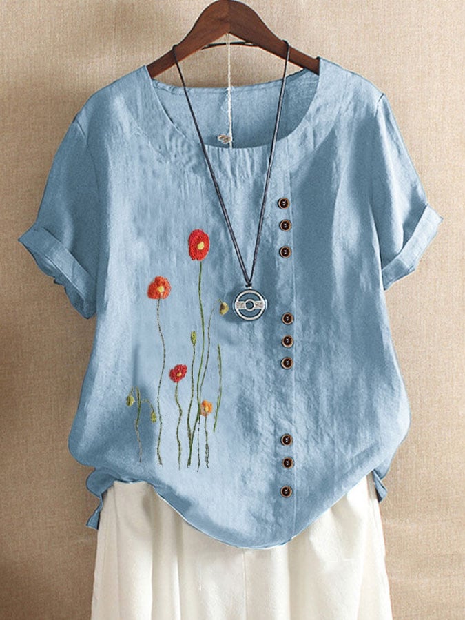Floral Print Short Sleeve Casual T-Shirt