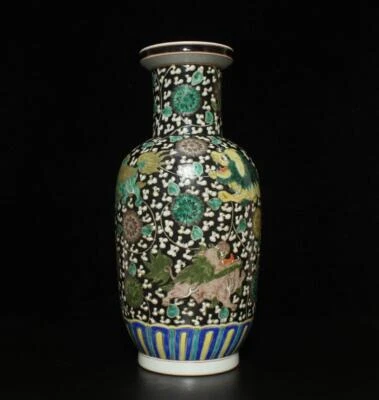 40CM Kangxi Signed Old Antique Chinese Famille Rose Vase W/kylin