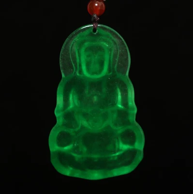33G Chinese Natural Green Jadeite Jade Pendant w/Guanyin Buddha
