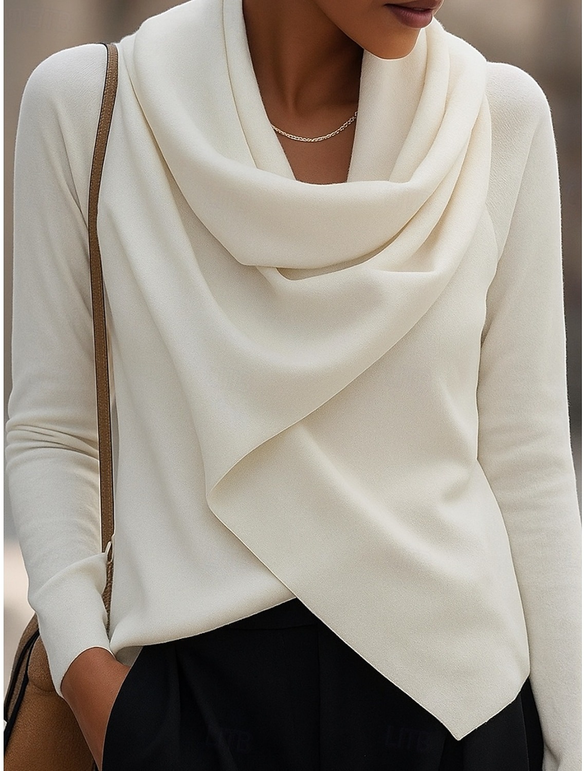 Women's Blouse Solid Color Elegant Stylish Basic Long Sleeve Cowl Neck Regular Tops Daily Ruched White Spring Fall Winter
