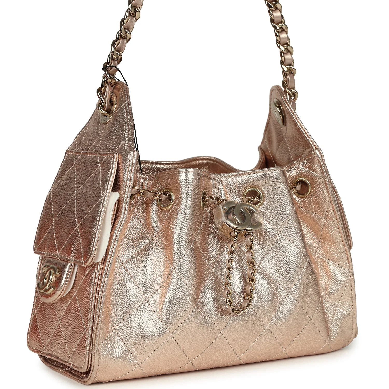 CHANEL Mini 25 Hobo Bag Metallic Rose Gold Caviar Caviar Light Gold Hardware
