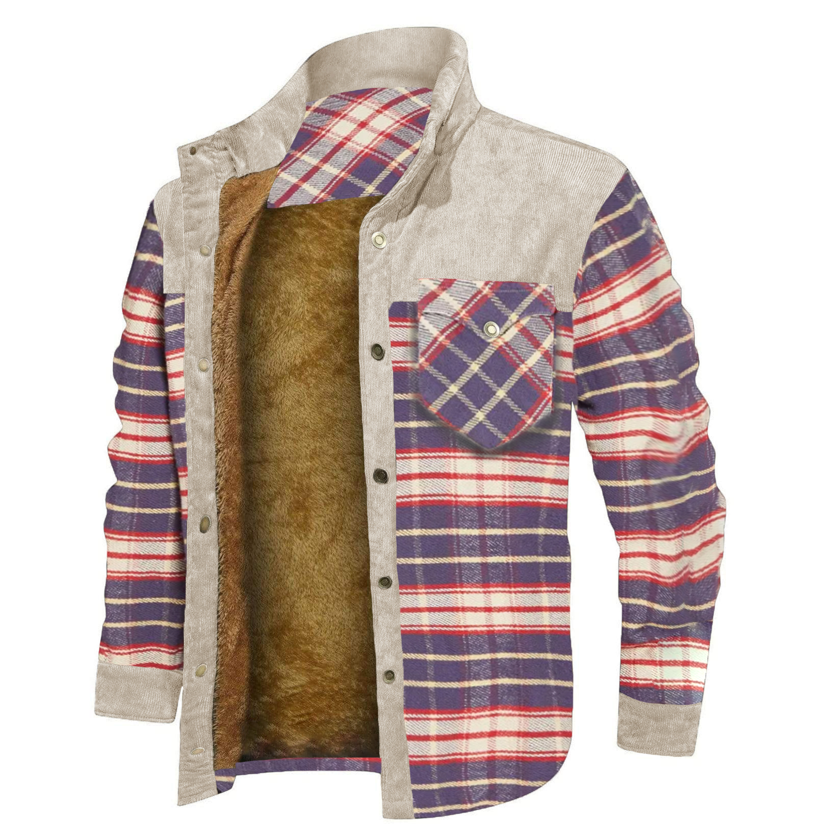 Men's Outdoor Retro Classic Plaid Stitching Warm Wanderer Jacket