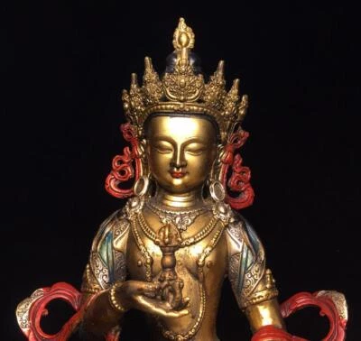 30CM Old Chinese Bronze Gilding Statue Buddha Q686