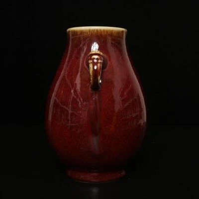 19CM Kangxi Signed Old Chinese Red Glaze Yaobian Glaze Vase w/dragon