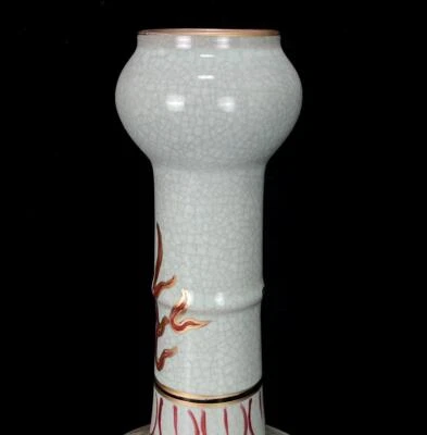 30CM Old Chinese Ru Yao Ru Kiln Vase w/flower N753