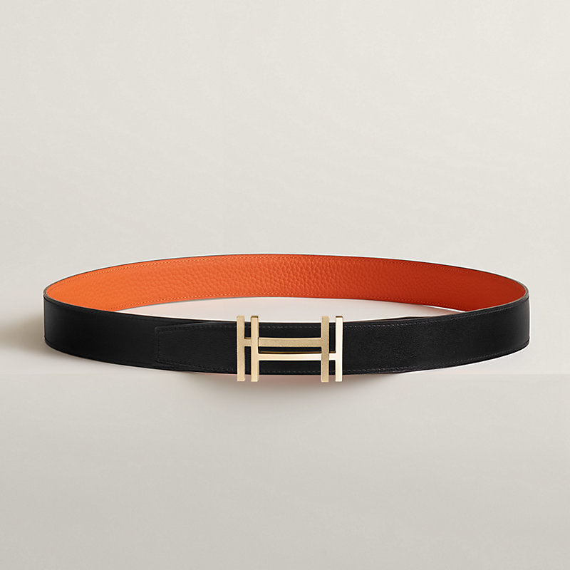 H au Carre belt buckle & Reversible leather strap 32 mm