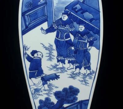 42CM Kangxi Signed Old Chinese Blue and White Vase W/ figure