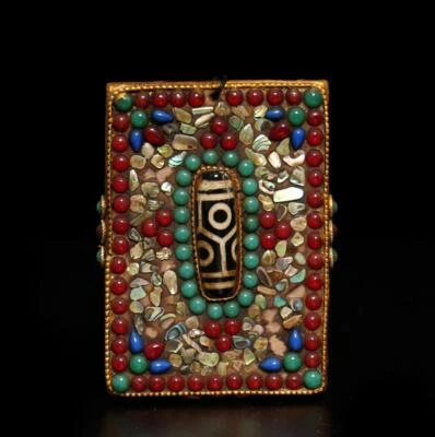 145G Old Chinese Carved Nephrite Thang-ga Inlay Dzi Tianzhu Beads