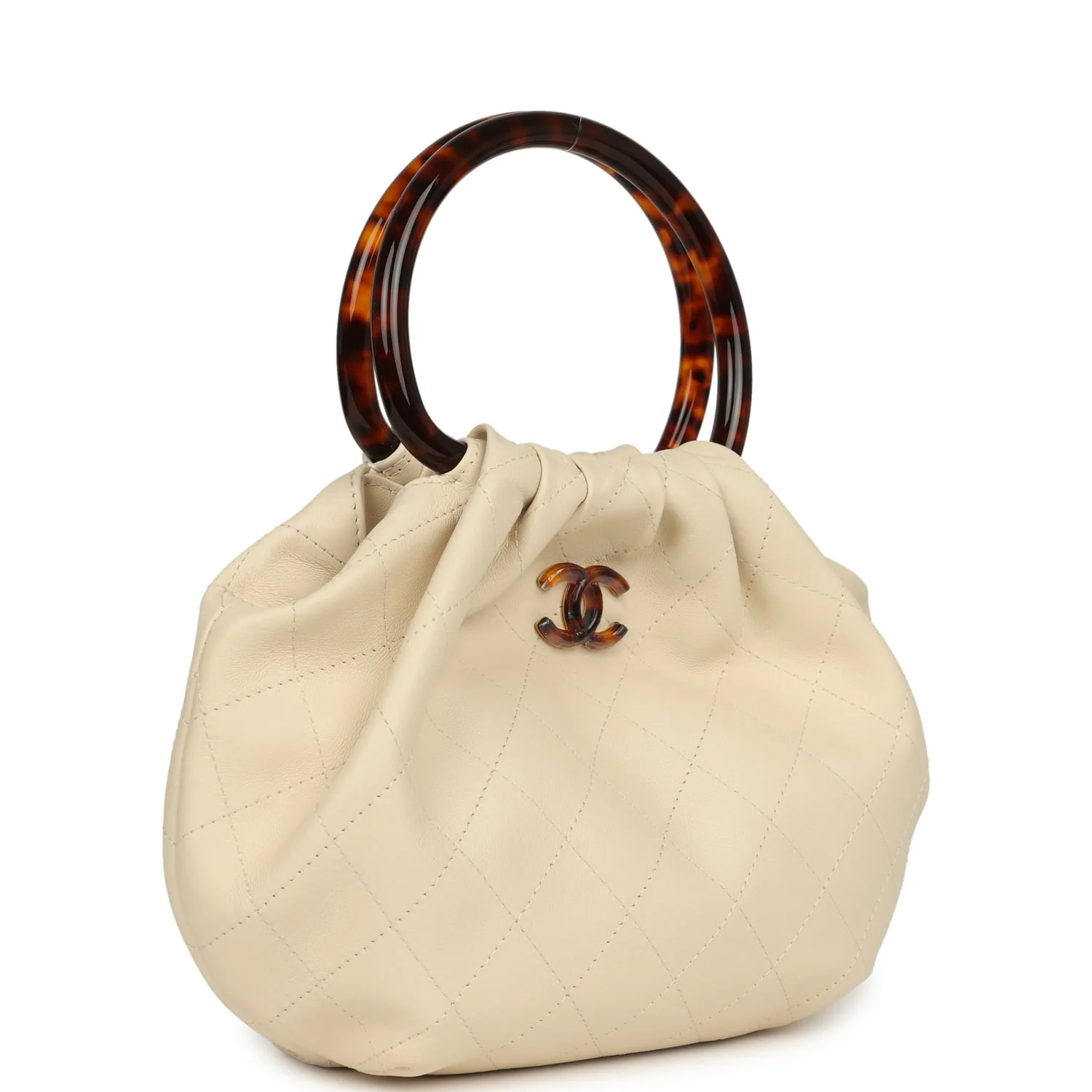 Chanel Small Pouch Light Beige Calfskin Tortoiseshell Hardware