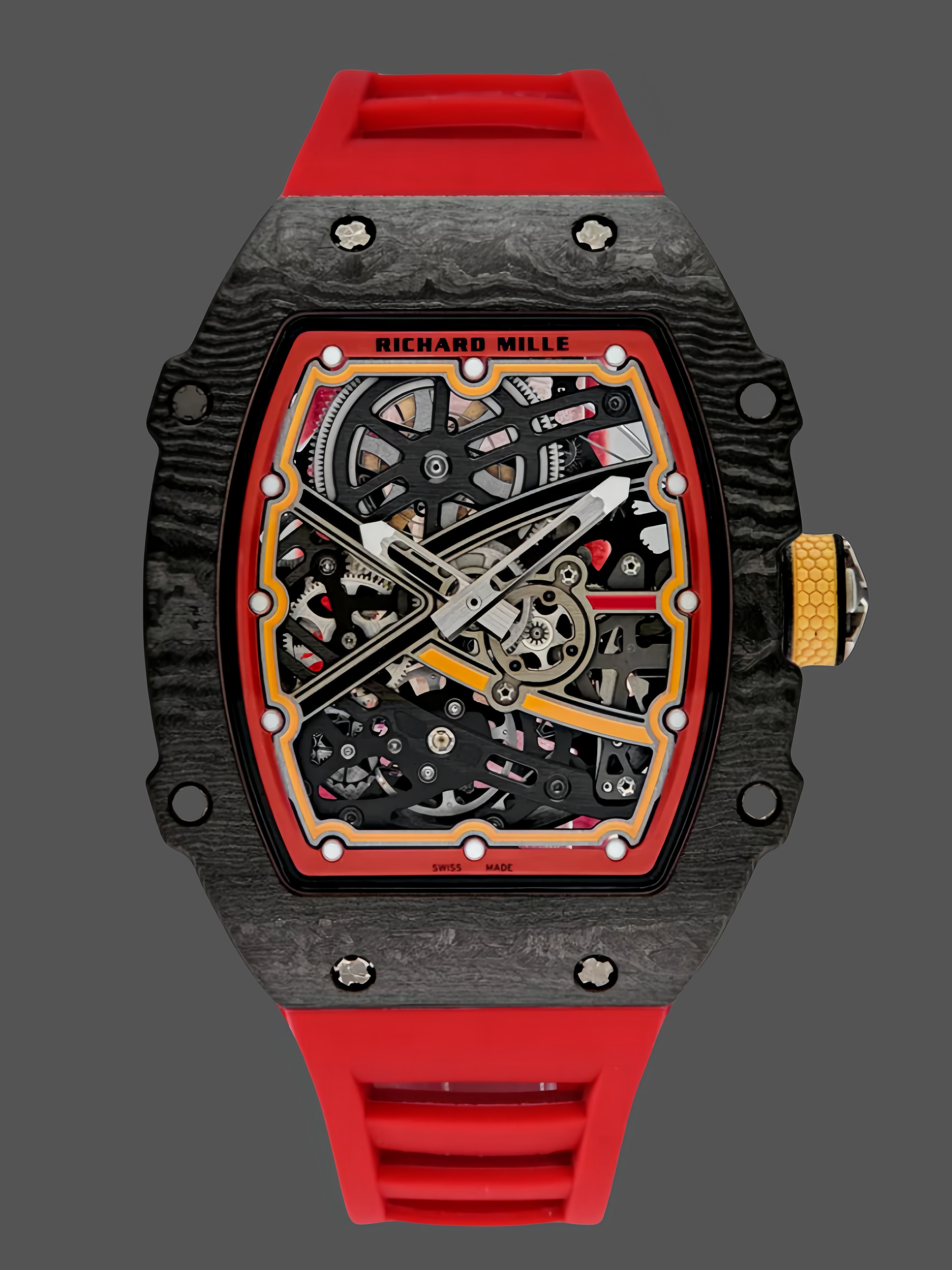 【7A Quality】Richard Mille RM 67-02 Extra Flat Italy Carbon TPT Red Yellow