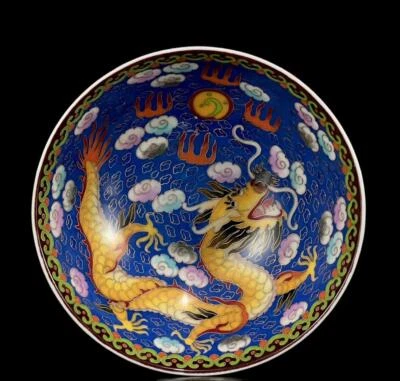 Chenghua Signed Old Chinese Cloisonne Enamel Porcelain Bowl w/dragon N1103