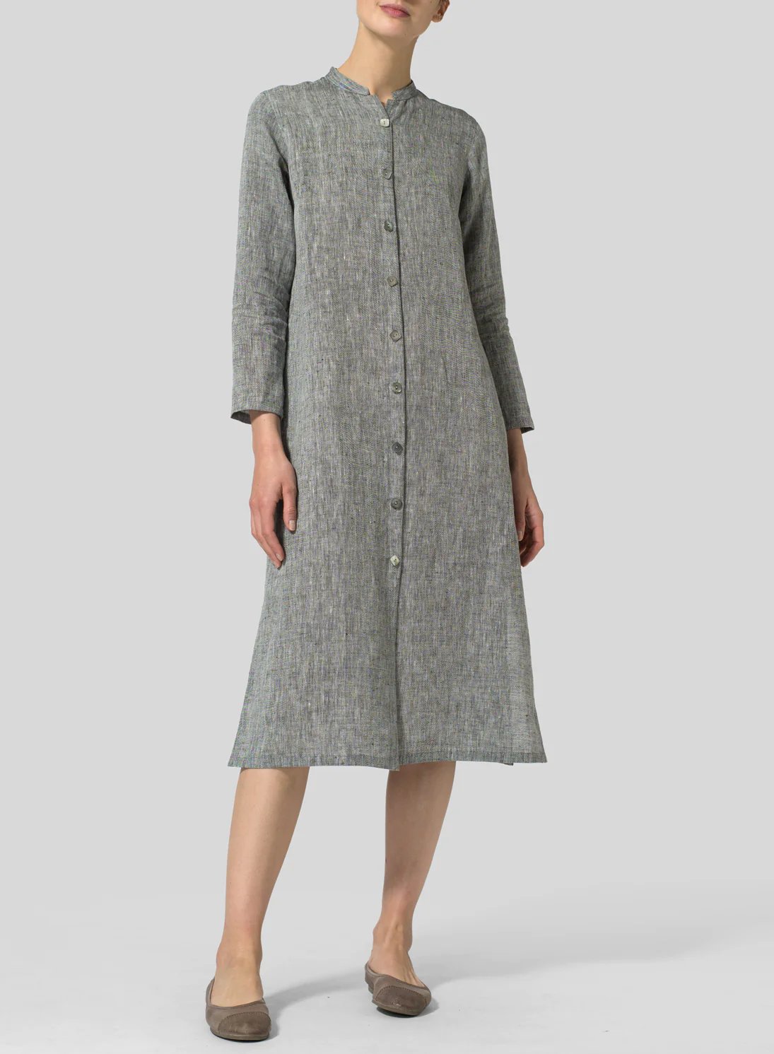 Cotton and Linen Long Slim Fit Shirt Dress