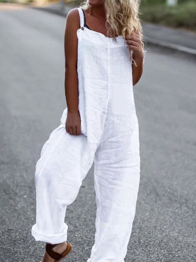 Women's Casual Pure Color Cotton Jumpsuit