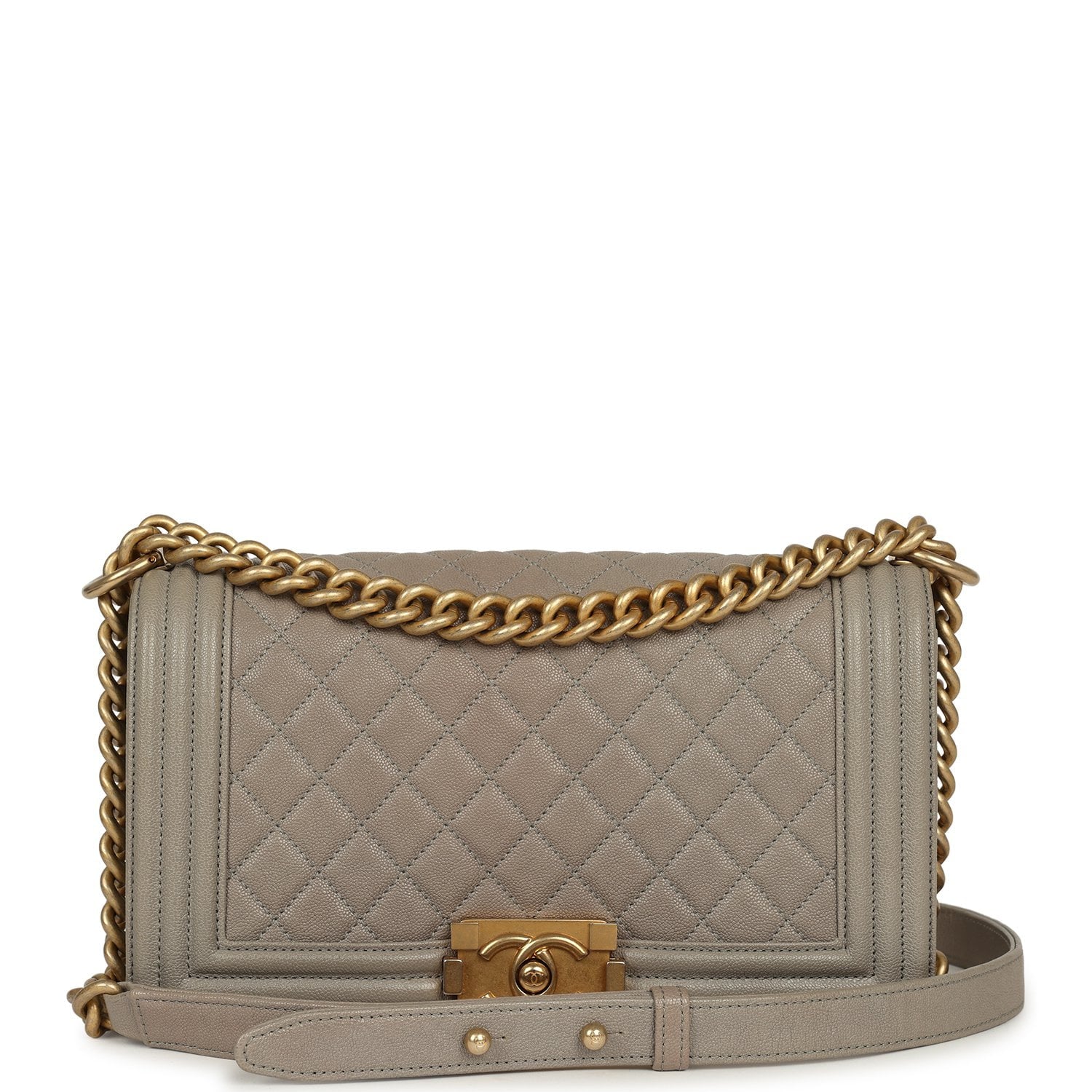 Chanel Medium Boy Bag Grey Caviar Antique Gold Hardware