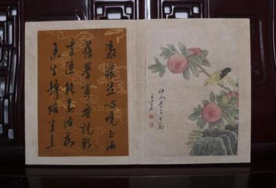 Chinese Old Wang Su Woodcut Scroll Album Book Painting Flower Peach