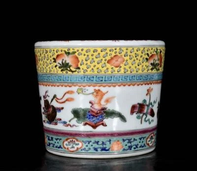 Qianlong Signed Old Chinese Colour Enamel Brush Pot W/flower N3345