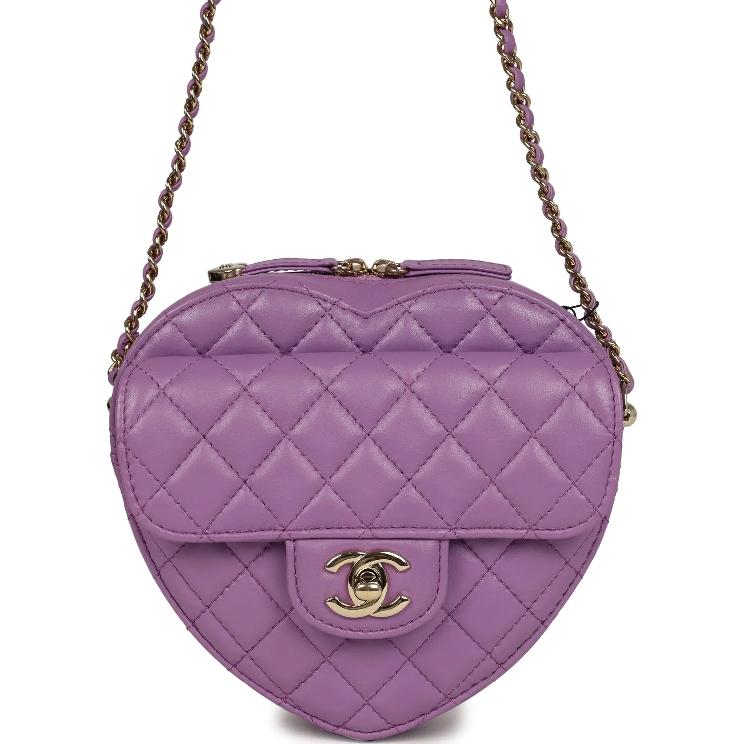 Chanel CC In Love Large Heart Bag with Chain Purple Lambskin Light Gold Hardware