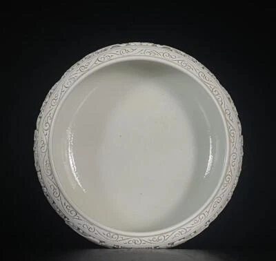 Wang Bingrong Signed Old Chinese White Glaze Brush Washer w/dragon N671