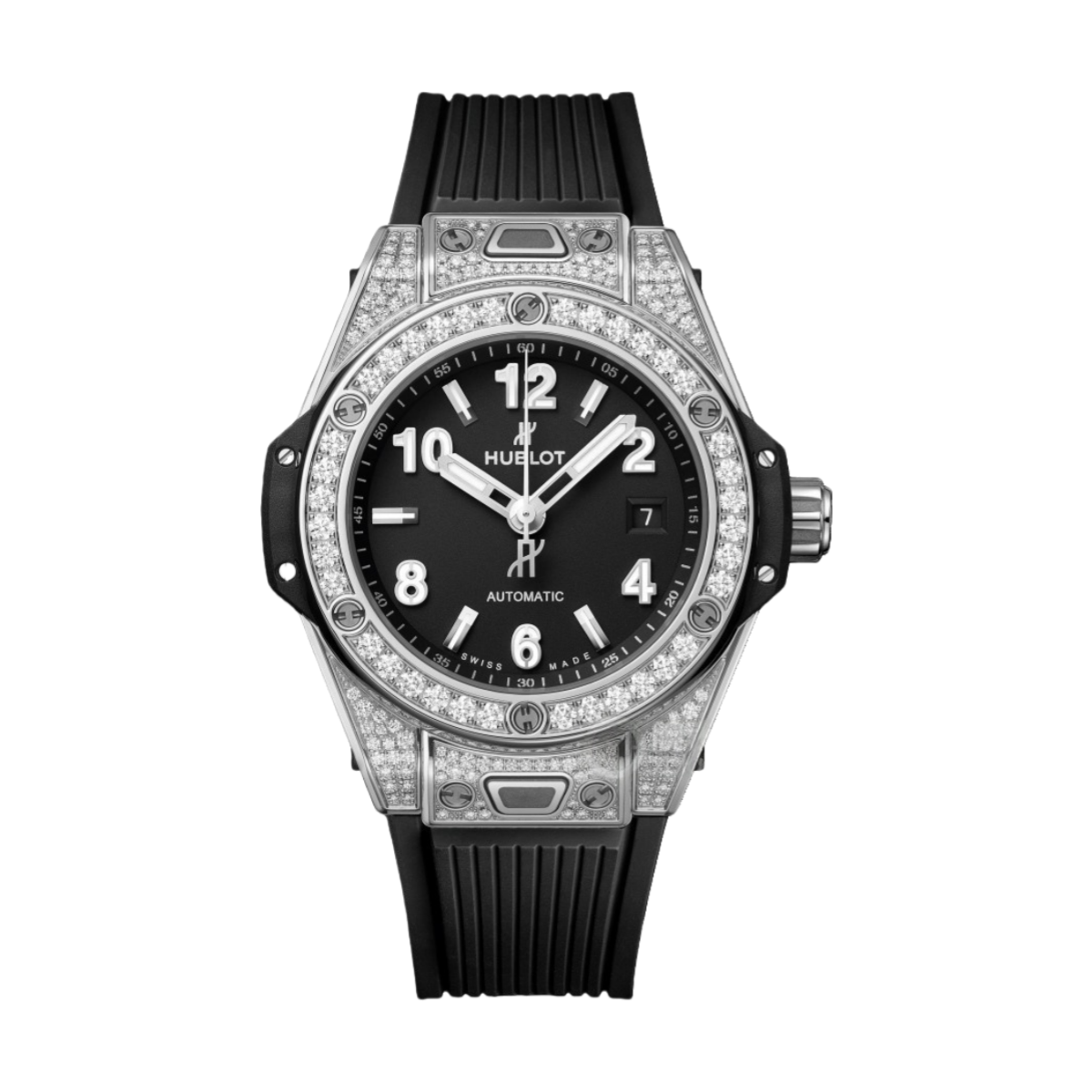 Hublot  Big Bang One Click Pave Automatic Diamond Set Black Rubber Strap Women's Watch 33mm 485.SX.1170.RX.1604