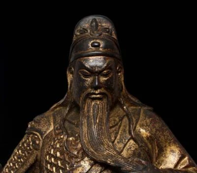 38CM Old RareChinese Bronze Gilding Statue Guangong Buddha