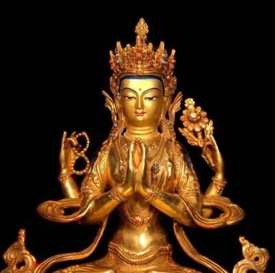 33CM Old Chinese Copper Gilding Statue Buddha N208