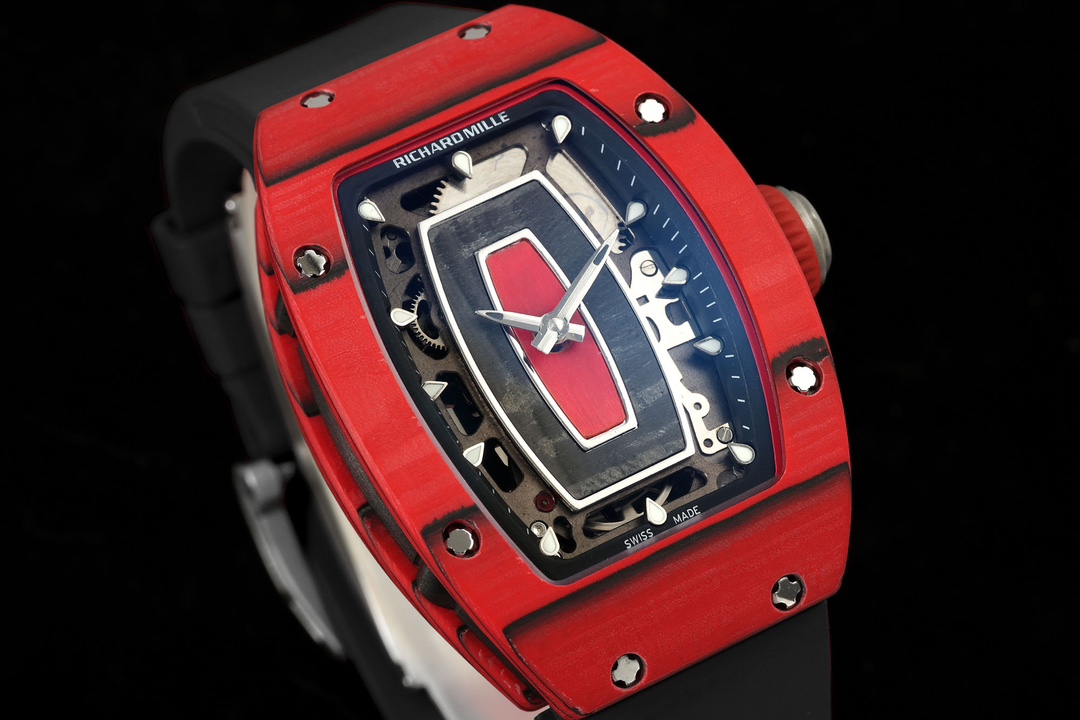 【7A Quality】Richard Mille RM07-01 Racing Red Carbon Black Rubber Strap 46mm Ladies Watch