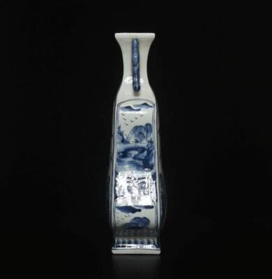 39CM Kangxi Old Signed Antique Chinese Blue & White Porcelain Vase w/ landscape