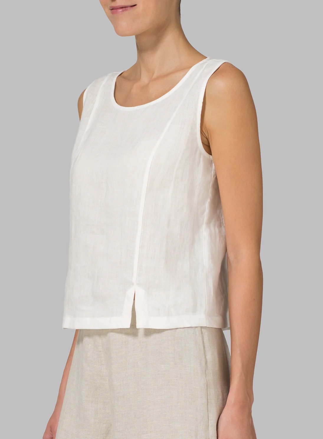 Cotton Linen Sleeveless Crew Neck Tank Top