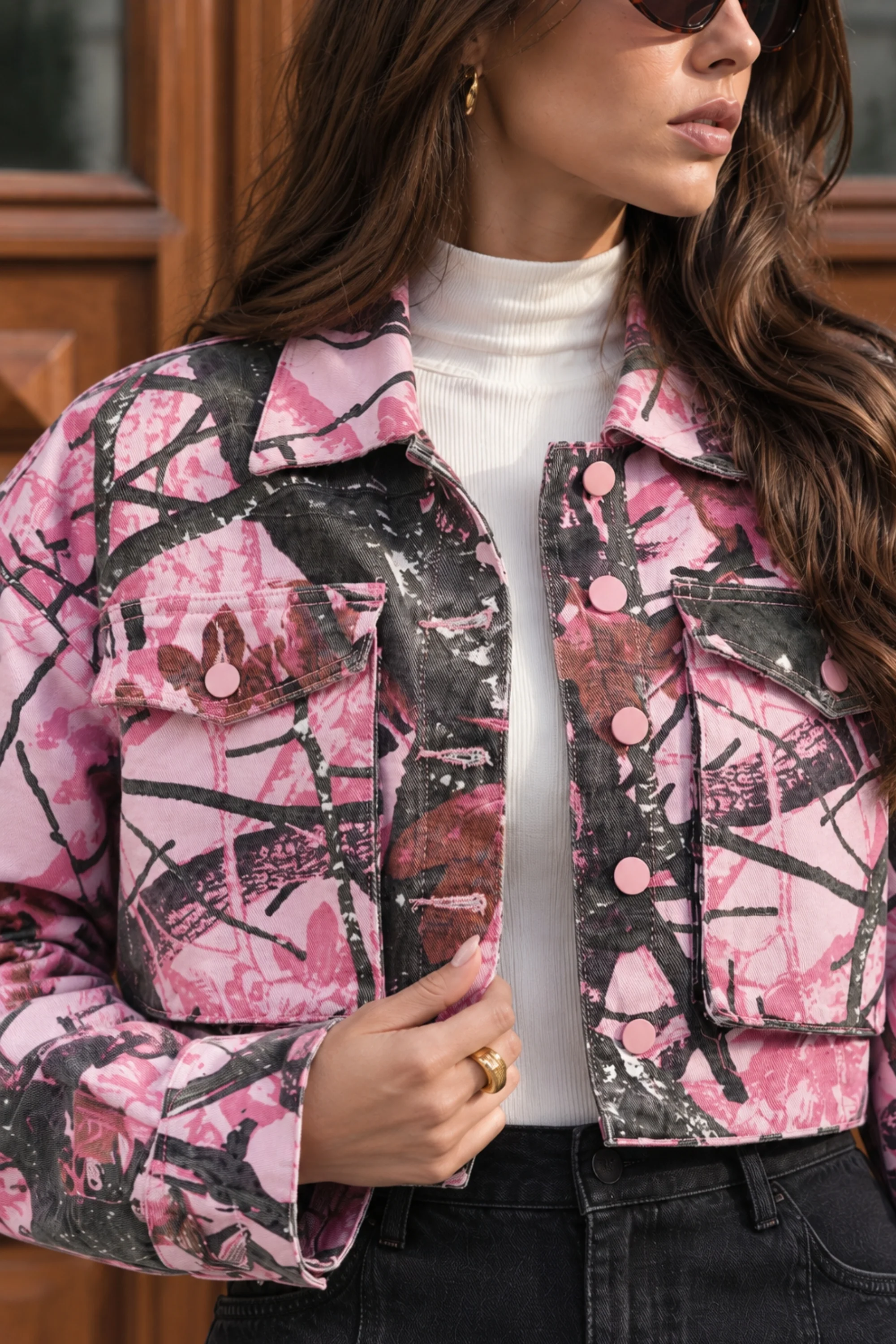 Artistic Pink Denim Jacket