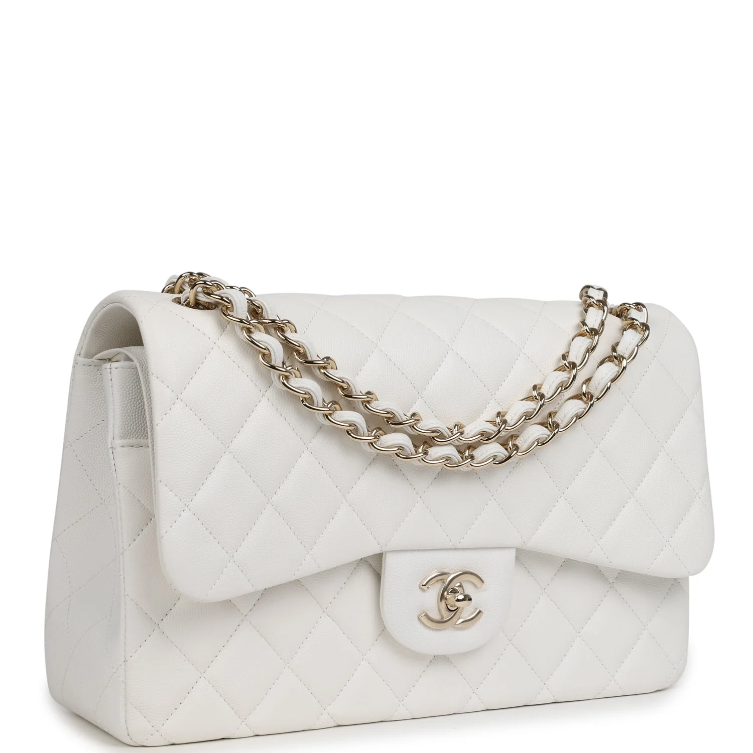Chanel Jumbo Classic Double Flap White Caviar Light Gold Hardware