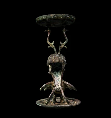 30CM Old Chinese Bronze Statue Light Holder w/bird N4332
