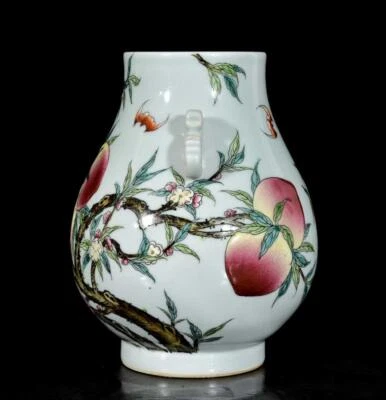 Qianlong Signed Old Chinese Famille Rose Vase W/peach N3769