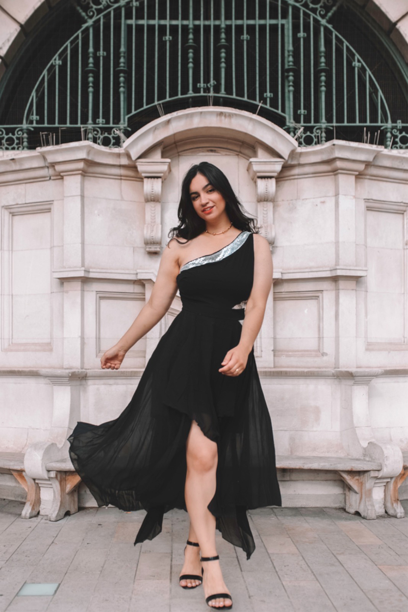 High Waist Asymmetric Hem One Shoulder Dress