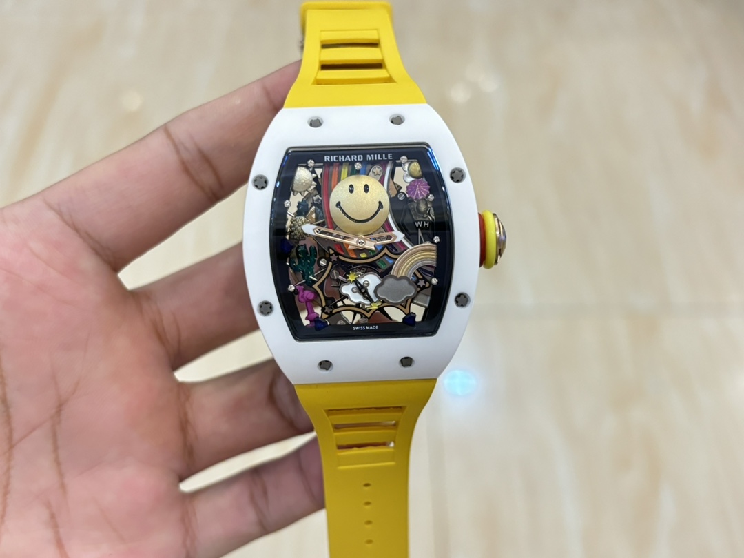 【7A Quality】Replica Richard Mille RM 88 Smiley Tourbillon Watch with Gold Smiley Dial