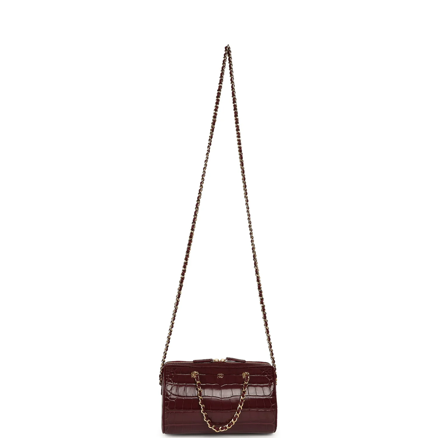Chanel Mini Timeless Classic Barrel Bag with Chain Dark Burgundy Croco Embossed Calfskin Gold Hardware