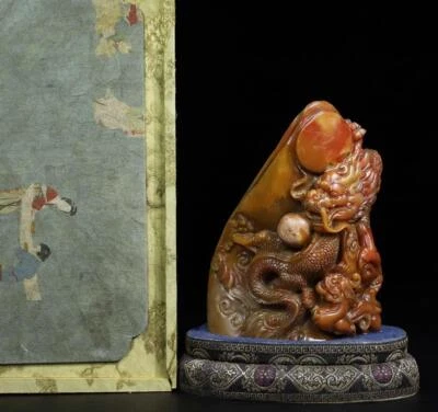 1140G Old Chinese Shoushan Stone Seal Stamp Statue w/dragon N2201