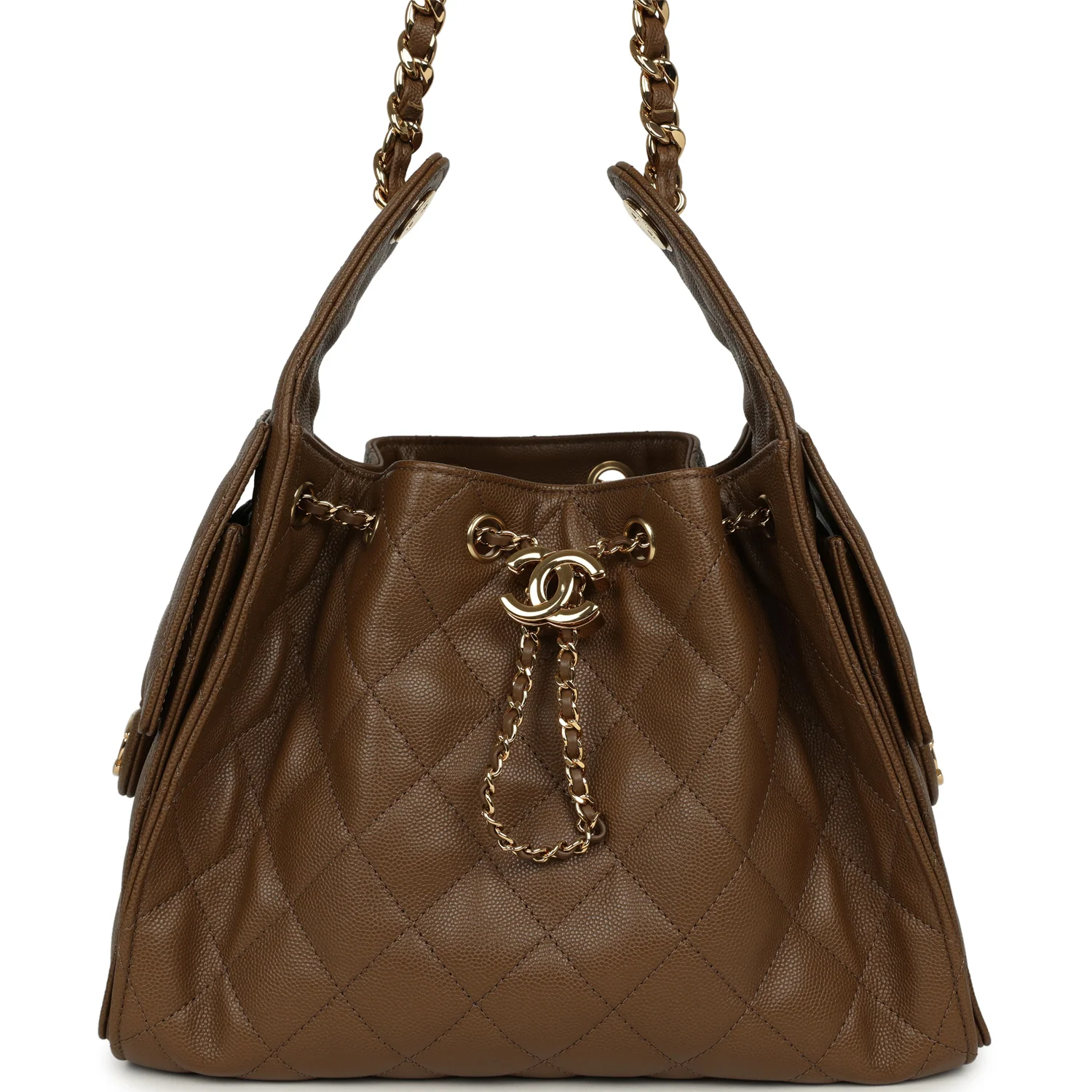 CHANEL Small 25 Hobo Bag Brown Shiny Caviar Gold Hardware